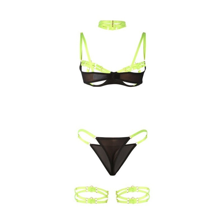SUBBLIME - 955274 BRA SET WITH NECKLACE AND LEG DETAILS FLUORESCENT GREEN S/M