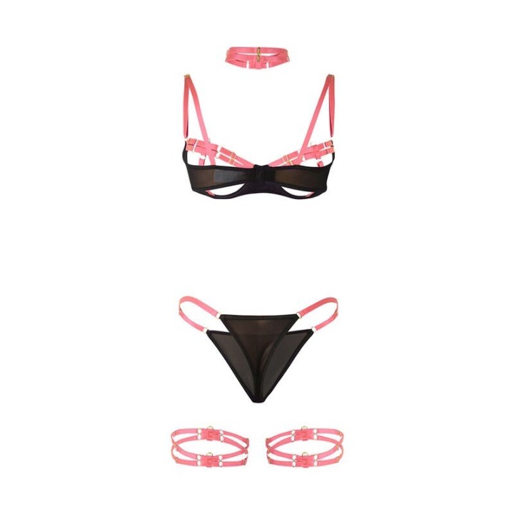SUBBLIME - 955304 BRA SET WITH NECKLACE AND LEG DETAILS FLUORESCENT PINK L/XL