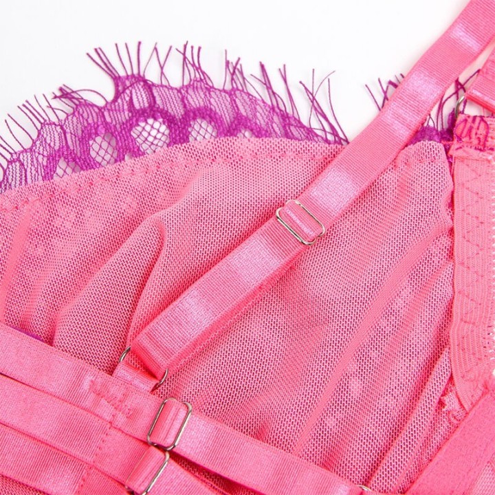 SUBBLIME - 955366 BRA SET WITH LACE AND GARTER LINES PINK AND PURPLE L/XL