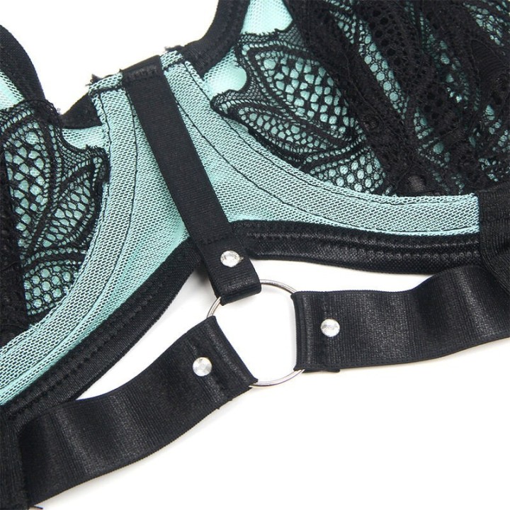 SUBBLIME - 955557 GREEN PATENT LEATHER MESH ZIPPER BRA SET S/M
