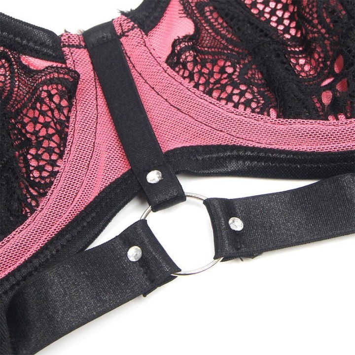 SUBBLIME - 955571 PINK PATENT LEATHER MESH ZIPPER BRA SET S/M