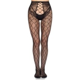 LEG AVENUE - 1966 NET TIGHTS WITH CROTCHLESS PANTY BLACK - ONE SIZE