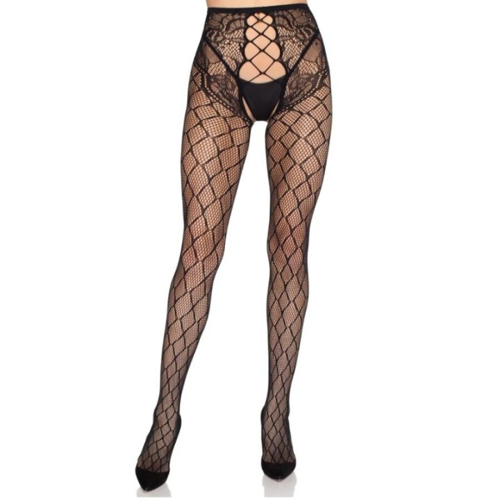 LEG AVENUE - 1966 NET TIGHTS WITH CROTCHLESS PANTY BLACK - ONE SIZE