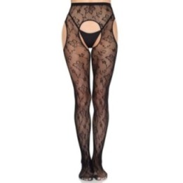 LEG AVENUE - 1967 BLOOM NET SUSPENDER TIGHTS BLACK - ONE SIZE