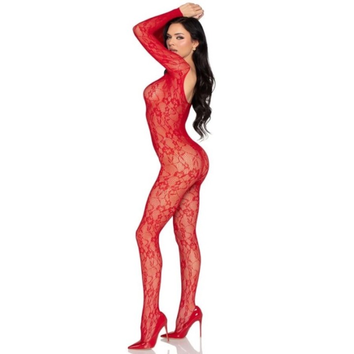 LEG AVENUE - 89366 LACE LINGERIE BODYSTOCKING RED - ONE SIZE