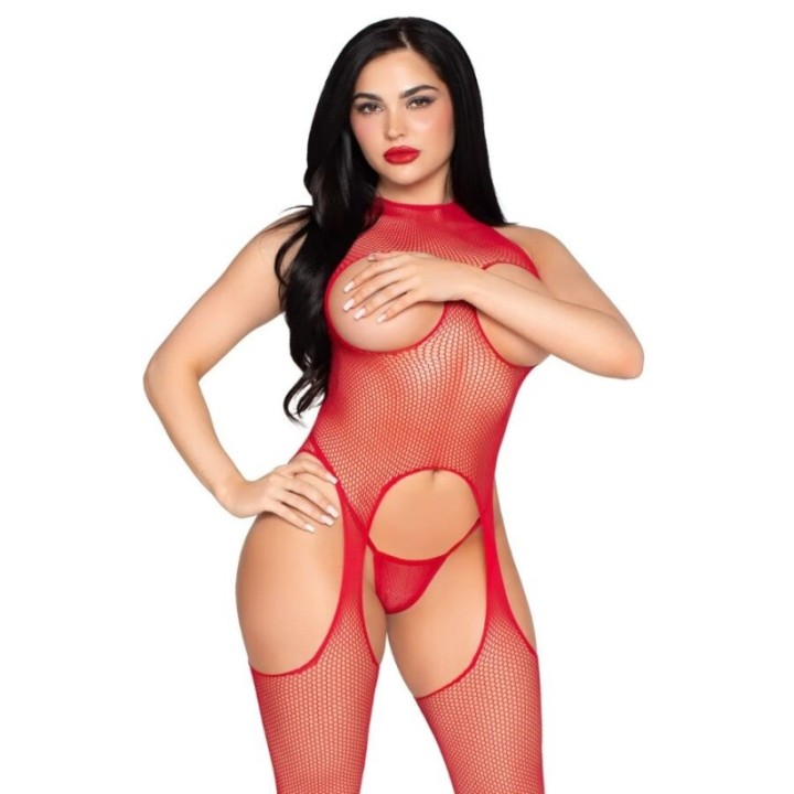 LEG AVENUE - 89374 CUPLESS BODYSTOCKING AND PANTY RED - ONE SIZE
