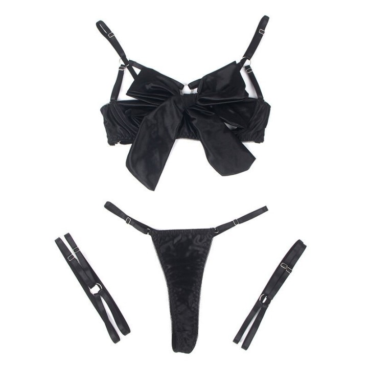 SUBBLIME - 955199 BRA SET WITH ADJUSTABLE BLACK BOW S/M
