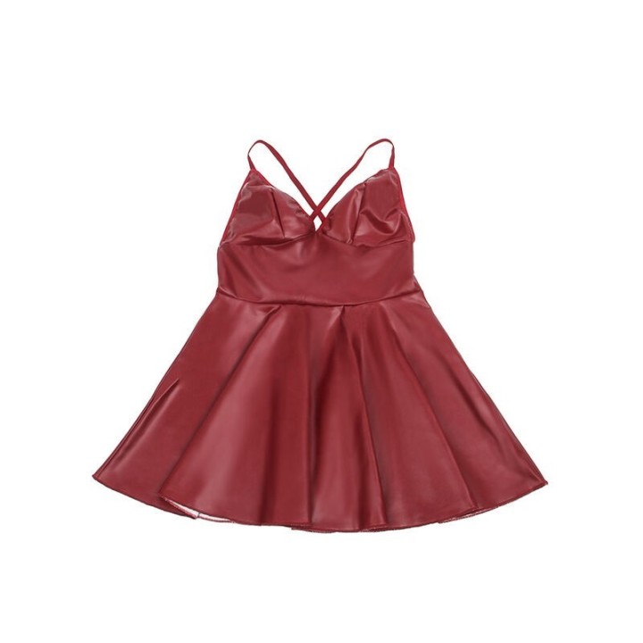 SUBBLIME - 955397 DRESS WITH BURGUNDY LEATHER STRAPS S/M