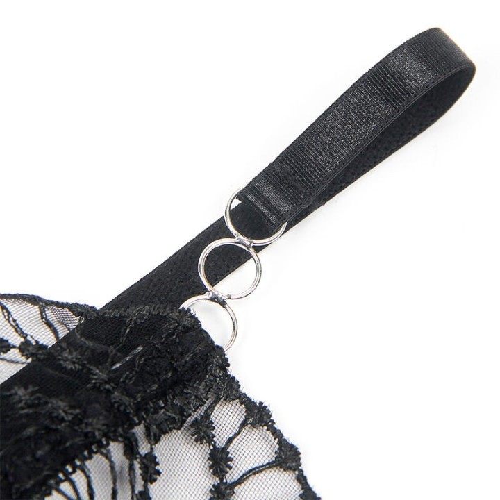 SUBBLIME - 955212 TRANSPARENT BODYSUIT WITH BLACK HOLLOW LACE S/M