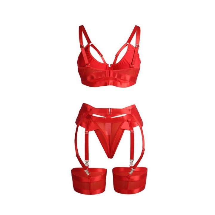 SUBBLIME - 955267 RED BONDAGE BRA WITH GARTER SET L/XL