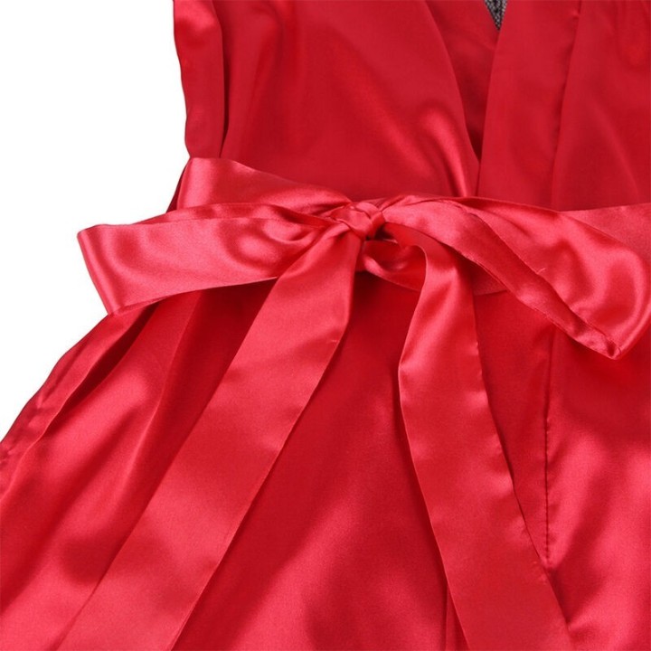 SUBBLIME - 954017 LACE SHEER BACK CAMISOLE + THONG RED/BLACK S/M