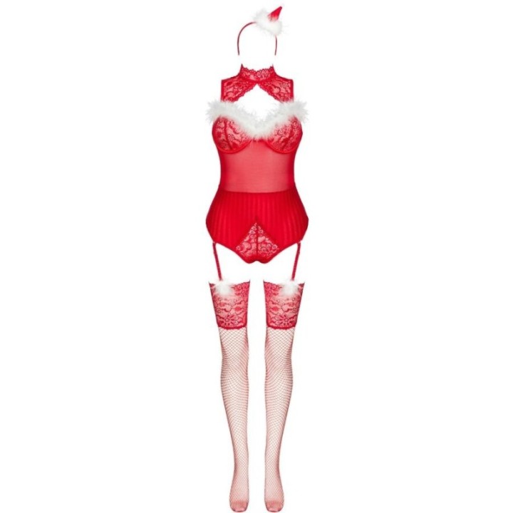 LIVCO CORSETTI FASHION - LIMPID SNOWFLAKES LC 90604 BODY + STOCKINGS + CHRISTMAS HEADBAND L/XL
