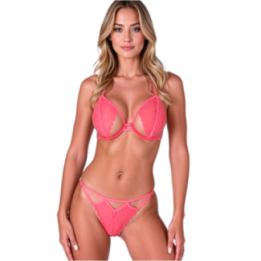 PASSION - RESILQUE BRA + THONG SET TOMATO RED L/XL