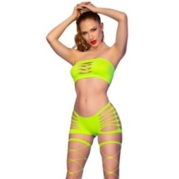 CHILIROSE - CR 4866 NEON GREEN TOP AND SHORTS SET S/M