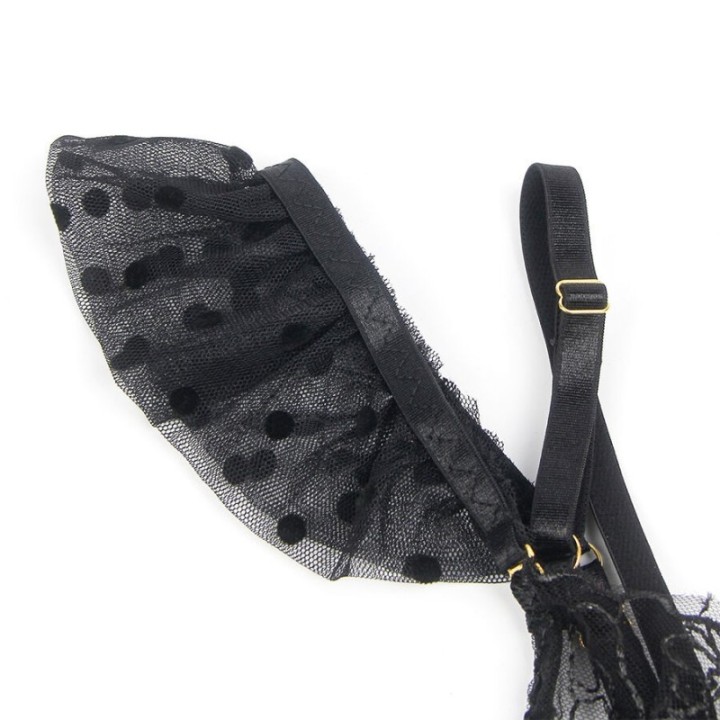 SUBBLIME - 957490 LACE BRA AND GARTER SET  BLACK L/XL