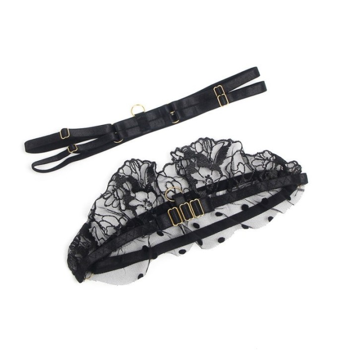 SUBBLIME - 957490 LACE BRA AND GARTER SET  BLACK L/XL