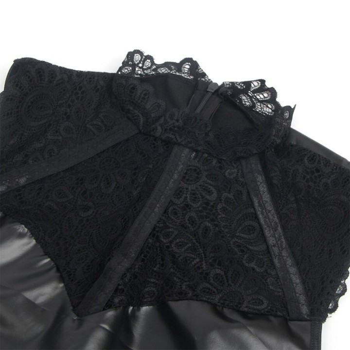 SUBBLIME - 957544 LACE COLLAR LEATHER DRESS BLACK S/M