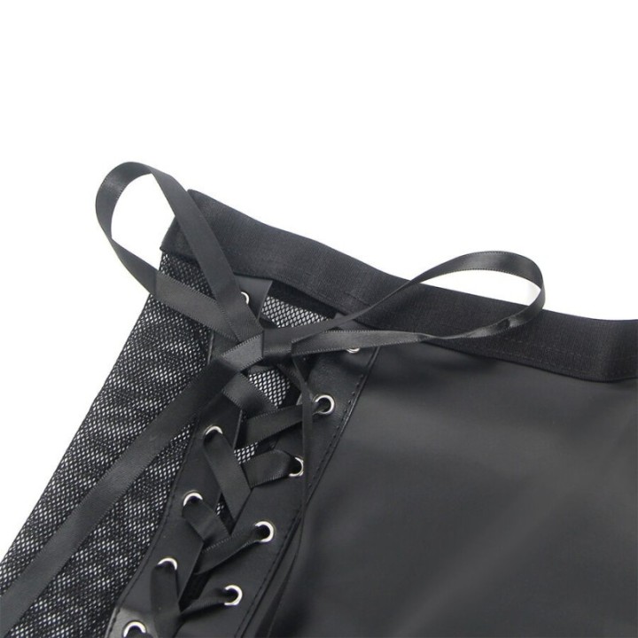 SUBBLIME - 957582 LEATHER BRA AND SKIRT SET BLACK S/M