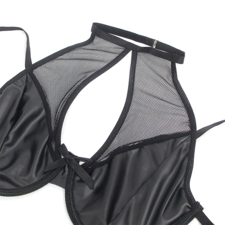 SUBBLIME - 957599 LEATHER BRA AND SKIRT SET BLACK L/XL