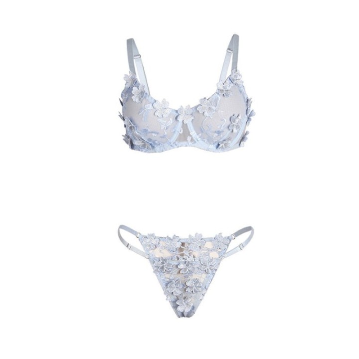 SUBBLIME - 957629  FLOWER EMBROIDERED BRA AND PANTIES SET SKY BLUE S/M