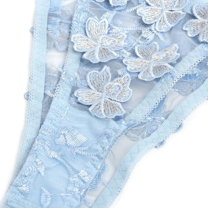 SUBBLIME - 957629  FLOWER EMBROIDERED BRA AND PANTIES SET SKY BLUE S/M