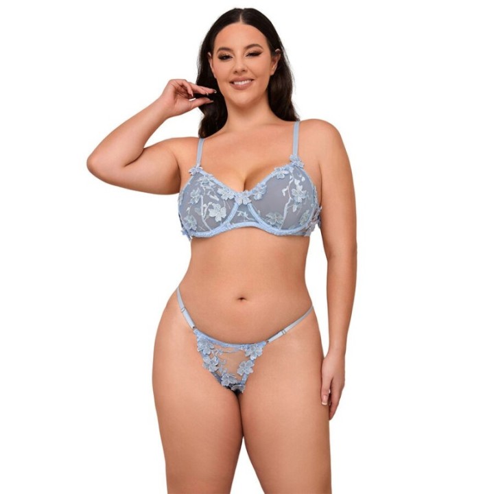 SUBBLIME - 957636 FLOWER EMBROIDERED BRA AND PANTIES SET SKY BLUE L/XL