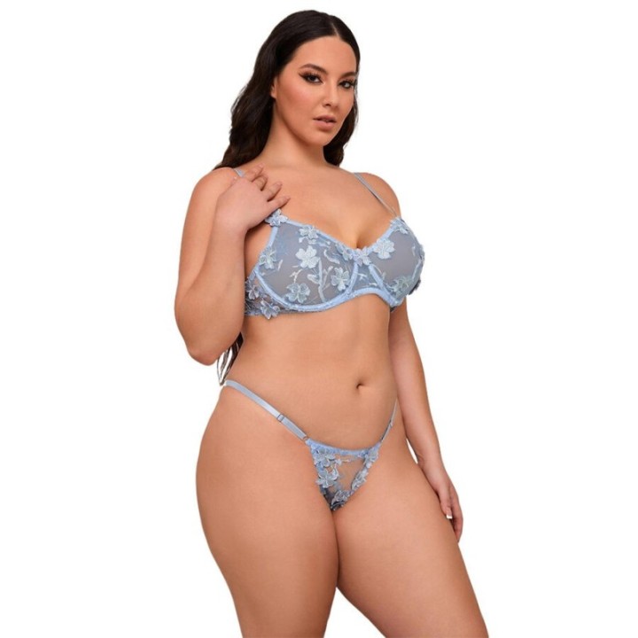SUBBLIME - 957636 FLOWER EMBROIDERED BRA AND PANTIES SET SKY BLUE L/XL