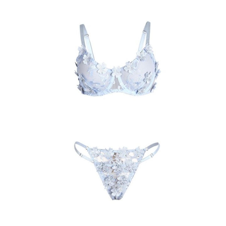 SUBBLIME - 957636 FLOWER EMBROIDERED BRA AND PANTIES SET SKY BLUE L/XL