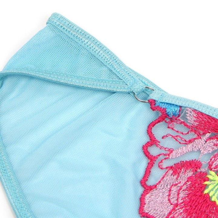 SUBBLIME - 957643 FLOWER EMBROIDERED BRA AND GARTER BELT SET PINK S/M