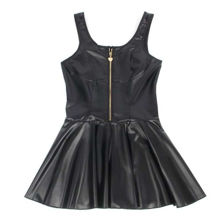 SUBBLIME - 957674 HEART ZIPPER LEATHER DRESS BLACK L/XL