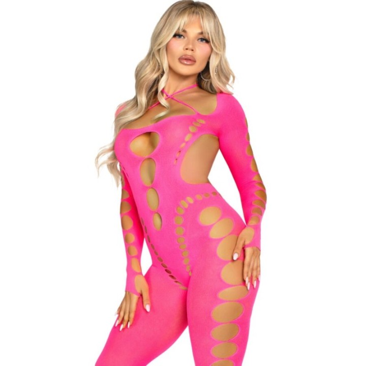 LEG AVENUE - PINK OPEN BACK BODYSTOCKING ONE SIZE