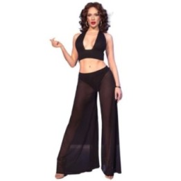 CHILIROSE - CR 4857 BLACK TOP AND PANTS SET SIZE M