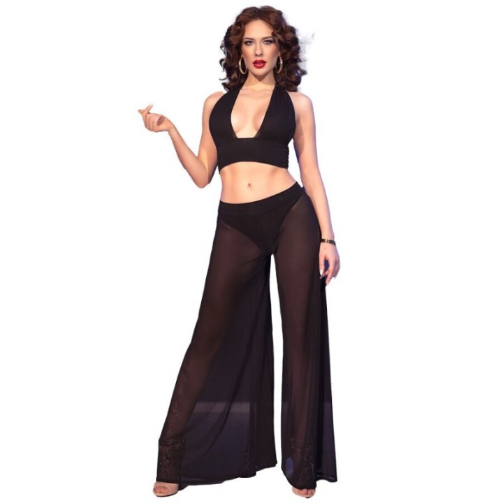 CHILIROSE - CR 4857 BLACK TOP AND PANTS SET SIZE M
