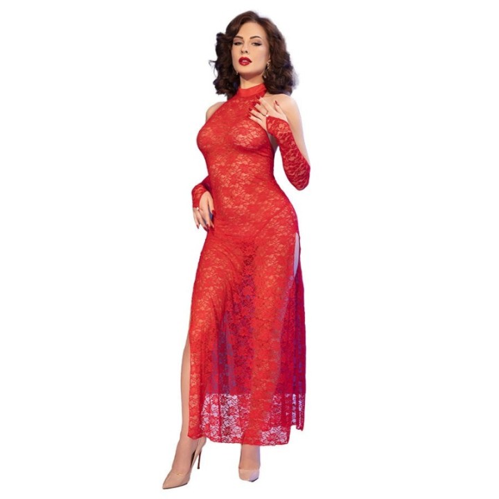 CHILIROSE - CR 4853 RED LACE DRESS WITH GLOVES L/XL