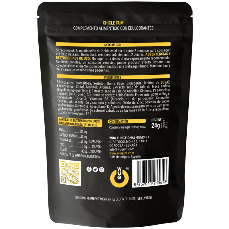 WUG CUM – Chicle funcional con sabor a plátano para potenciar la fertilidad, vitalidad y energía masculina - Imagen 2