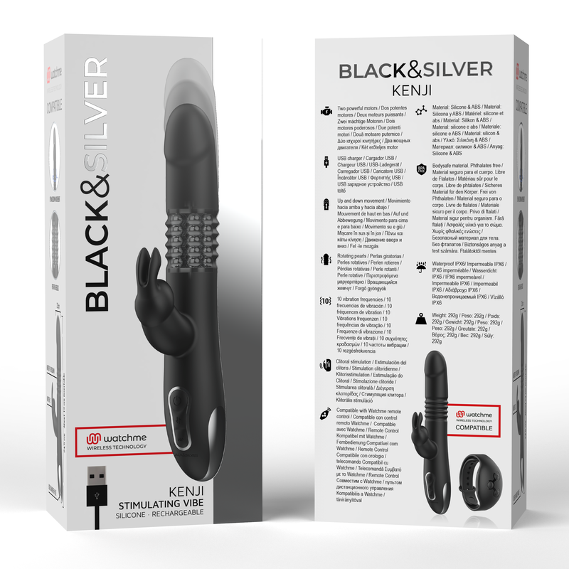 BLACK&SILVER - KENJI VIBRADOR RABBIT UP & DOWN + MANDO CONTROL REMOTO WATCHME - Imagen 7