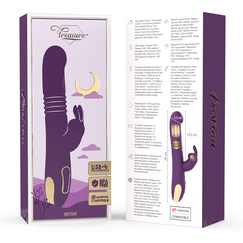TREASURE - BASTIAN RABBIT UP & DOWN ROTADOR & VIBRADOR + MANDO CONTROL REMOTO WATCHME - Imagen 3