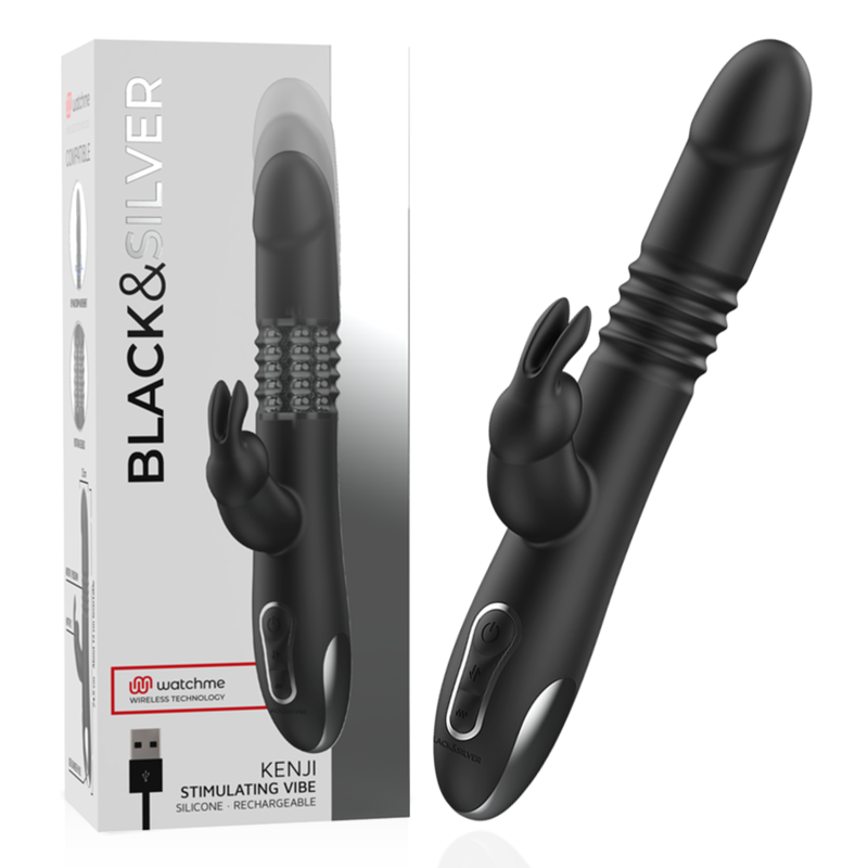 BLACK&SILVER - KENJI VIBRADOR RABBIT UP & DOWN + MANDO CONTROL REMOTO WATCHME - Imagen 2