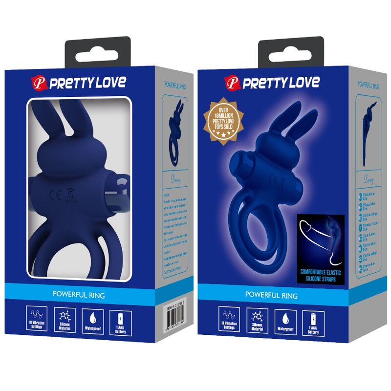 PRETTY LOVE - DAREY DOBLE ANILLO VIBRADOR RABBIT AZUL - Imagen 9