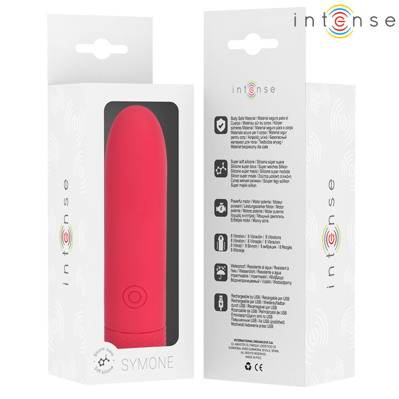 INTENSE - SYMONE BALA VIBRADORA RECARGABLE POR USB 8 VIBRACIONES ROJO 10 X 2.2 CM - Imagen 7