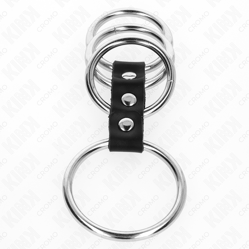 KINK - 4 ANILLOS PENE METAL 3.7 CM A 5 CM CONECTADOS POR CUERO - Imagen 3