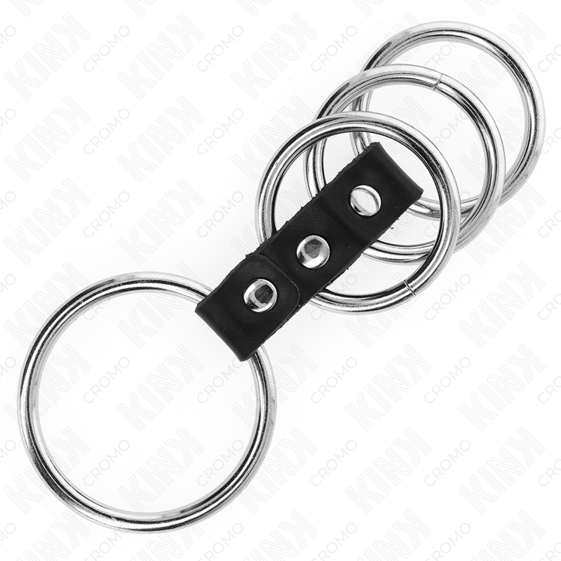 KINK - 4 ANILLOS PENE METAL 3.7 CM A 5 CM CONECTADOS POR CUERO - Imagen 4