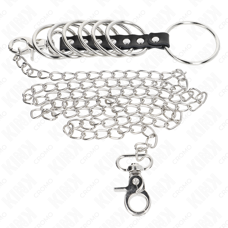 KINK - 7 ANILLOS PENE METAL 3.8 CM A 5 CM CONECTADOS CON POLIPIEL Y CADENA METAL 100 CM - Imagen 3