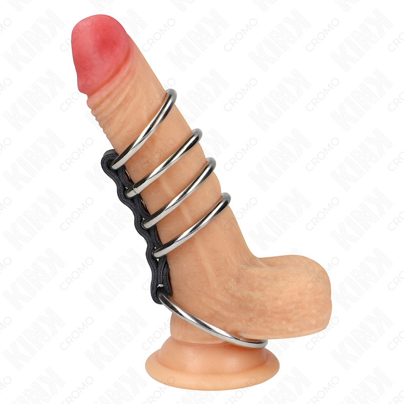 KINK - 5 ANILLOS PENE 3.7 CM A 5 CM METAL CONECTADOS POR CUERO - Imagen 2