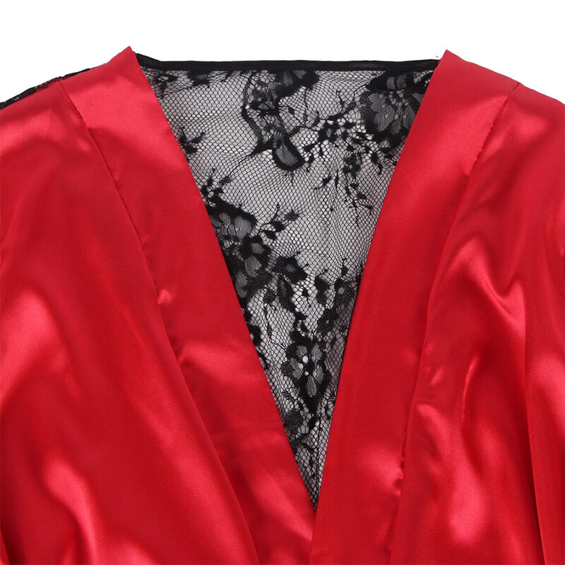 SUBBLIME - 954017 CAMISON DE ENCAJE ESPALDA TRANSPARENTE + TANGA ROJO/NEGRO S/M - Imagen 5