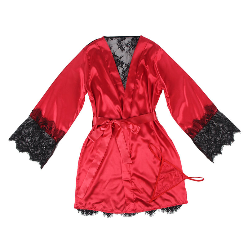 SUBBLIME - 954017 CAMISON DE ENCAJE ESPALDA TRANSPARENTE + TANGA ROJO/NEGRO S/M - Imagen 4
