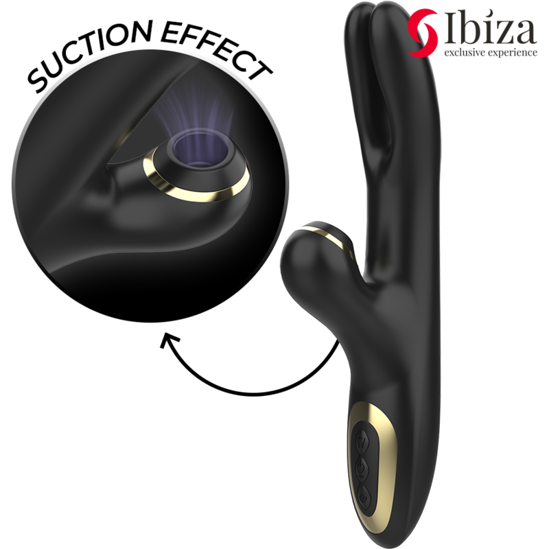 IBIZA - VIBRADOR HI-TECH RABITT SUCCIONADOR Y DOBLE DEAL NEGRO - Imagen 2