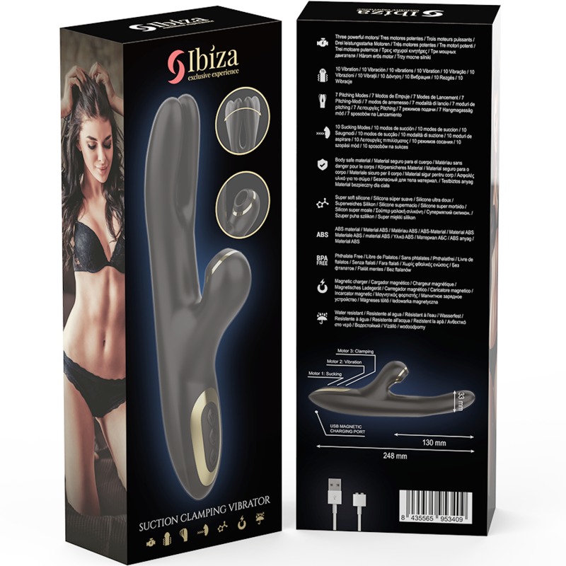 IBIZA - VIBRADOR HI-TECH RABITT SUCCIONADOR Y DOBLE DEAL NEGRO - Imagen 6