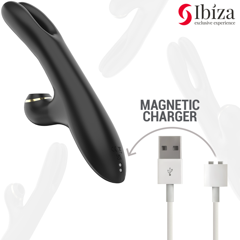 IBIZA - VIBRADOR HI-TECH RABITT SUCCIONADOR Y DOBLE DEAL NEGRO - Imagen 5