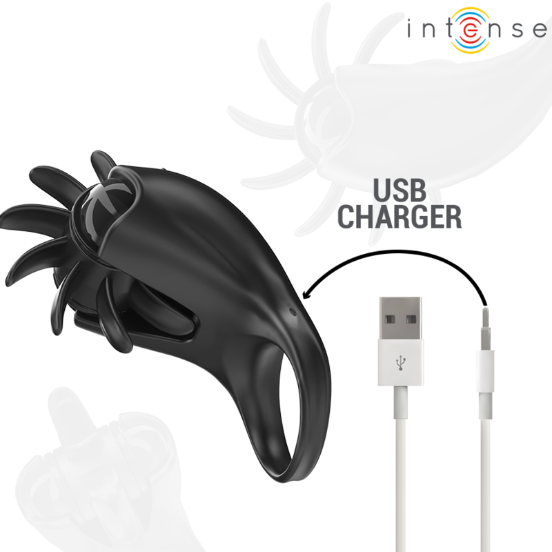 INTENSE - MABEL ANILLO VIBRADOR 10 VIBRACIONES CON ESTIMULADOR DE CLÍTORIS NEGRO - Imagen 6